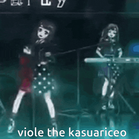 a girl playing a guitar next to another girl playing a keyboard with the words viole the kasuariceo on the bottom
