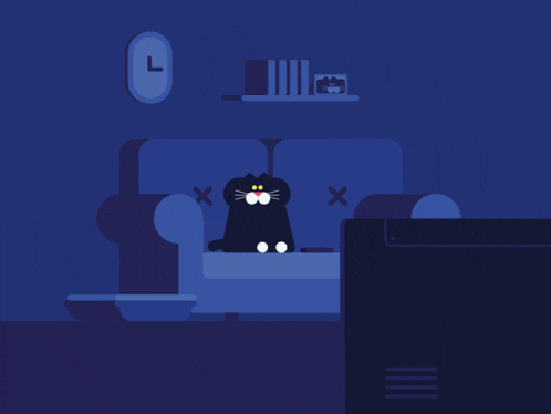an illustration of a cat sitting on a blue couch