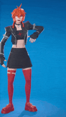 a girl with red hair and red knee high socks