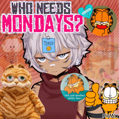 a picture of garfield with the words who needs mondays written on it