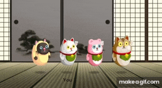 a group of cats are dancing in a room with the words " you " in the bottom right corner