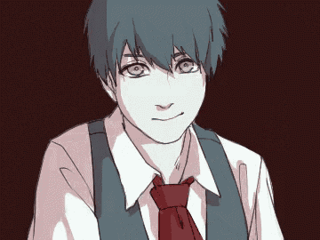 a drawing of a boy with blue hair wearing a vest and tie