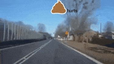 a picture of a road with a sticker that says hurts on it