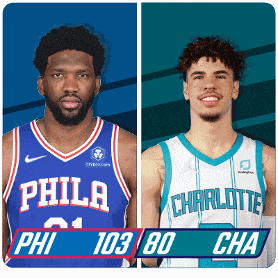 a philadelphia basketball player and a charlotte basketball player are shown