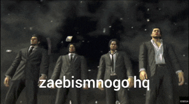 four men in suits standing next to each other with the words zaebismnogo hq