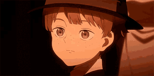a young boy is wearing a hat and looking at the camera .