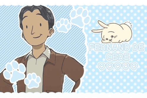 a cartoon of a man and a rabbit with the name fernand de cere below it