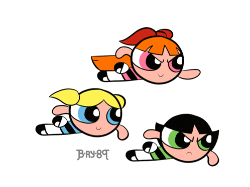 a drawing of three girls from the powerpuff girls