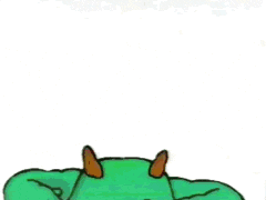 a cartoon of a green monster with big teeth holding a hose