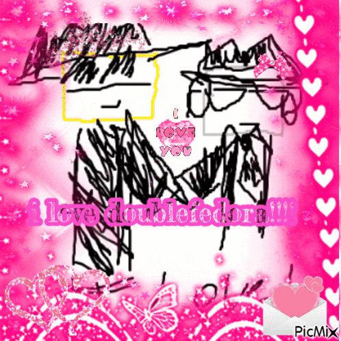 a drawing of a man and woman with the words " i love double fedora " on the bottom