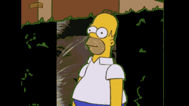 homer simpson is standing in front of a black cat