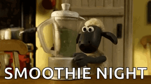 a sheep is making a smoothie in a blender with the words smoothie night below it .