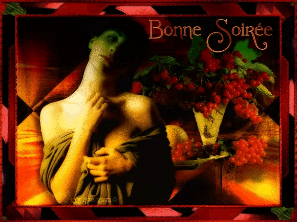 a painting of a woman with the words " bonne soiree " written on it