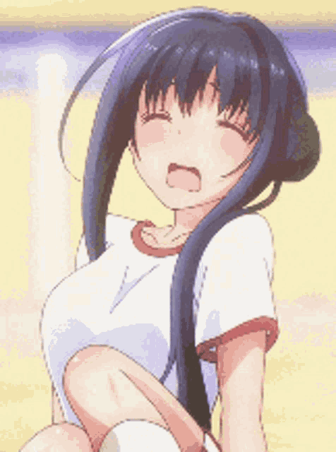 a girl with long dark hair is wearing a white shirt with a red border