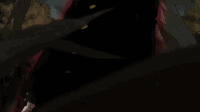a cartoon drawing of a man with glowing eyes in the dark