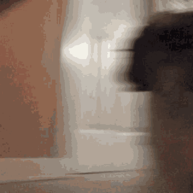 a blurry photo of a person walking in a room
