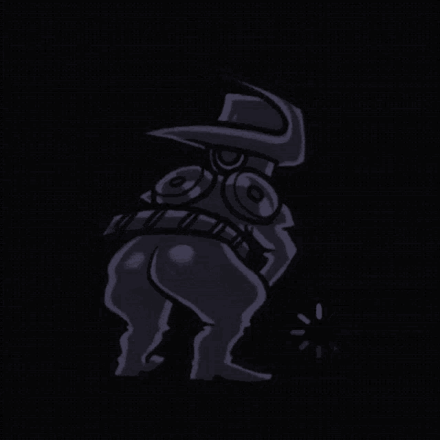 a cartoon of a man in a cowboy hat standing in the dark with his butt visible .