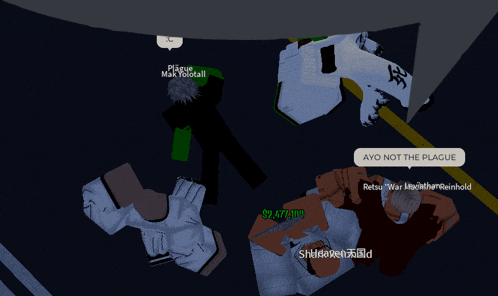 a screenshot of a video game with ayo not the plague written in white