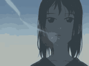 a girl smoking a cigarette with smoke coming out of it