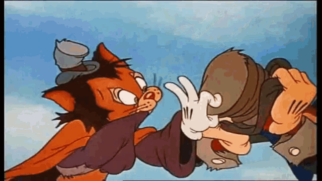 a cartoon of a cat and a man with gloves on
