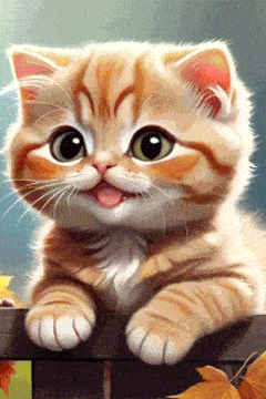 an orange and white kitten laying on a wooden fence