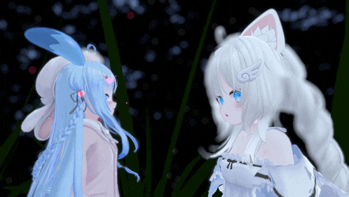 a girl with blue hair is standing next to a white girl