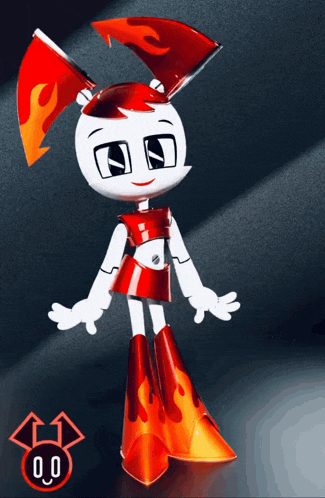 a cartoon character with red flames on their ears