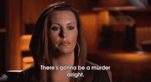 a woman is sitting in a chair and saying there 's gonna be a murder alright