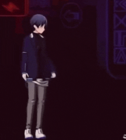 a couple of anime characters are standing next to each other on a stage .