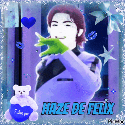 a picture of haze de felix with a teddy bear holding a heart that says i love you
