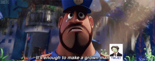 a cartoon police officer is crying and says it 's enough to make a grown man true