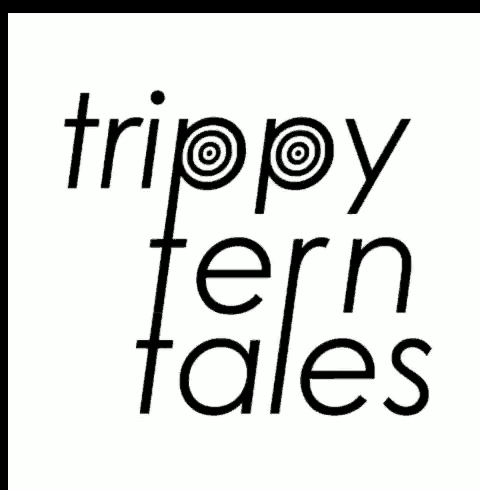 a logo for trippy fern tales with a spiral in the middle
