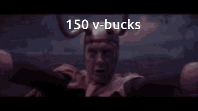 a man wearing a horned helmet with the words 150 v-bucks written above him