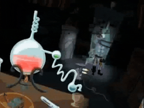 a cartoon drawing of a beaker with a red liquid inside of it
