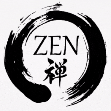 a black and white circle with the word zen in the center