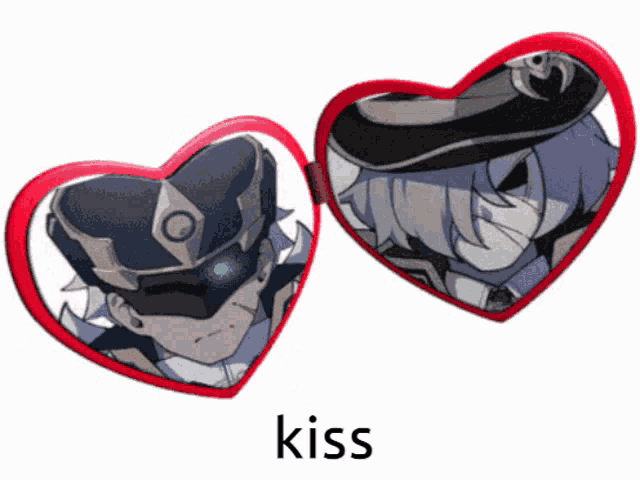 a couple of hearts with the word kiss on the bottom right