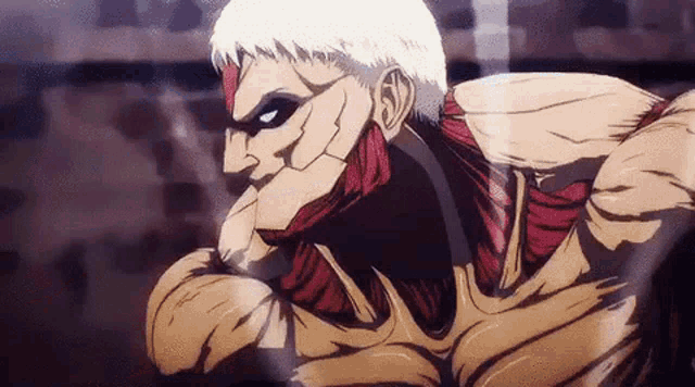 a close up of a cartoon character with a huge body and muscles .