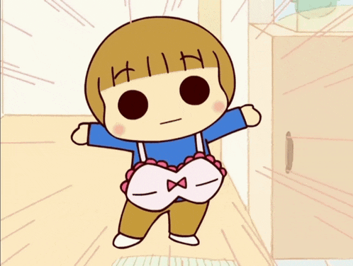 a cartoon character is wearing a blue shirt and an apron with the letter h on it