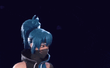 a cartoon character with blue hair and a cat hood