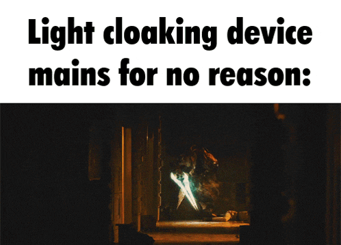 a picture of a person holding a light cloaking device and the caption light cloaking device mains for no reason
