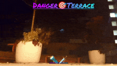 a video game called danger terrace is being played on a window sill