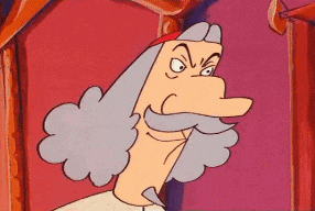 a cartoon character with gray hair and a mustache is sitting in a chair