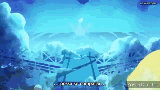 a cartoon scene with a blue sky and clouds and the words `` possa se comparar '' in the bottom right corner .