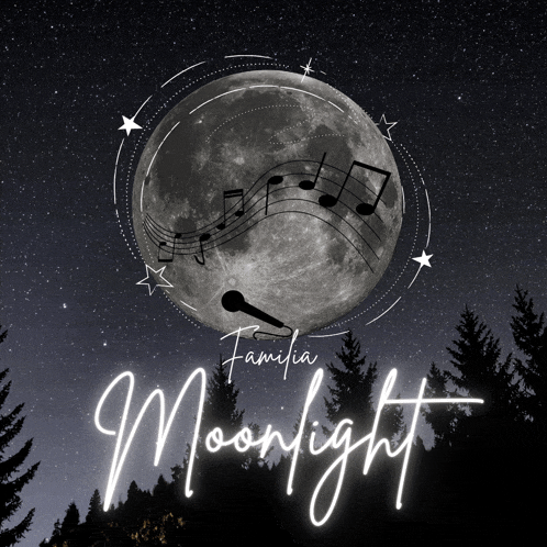 a moonlight poster with a full moon and music notes