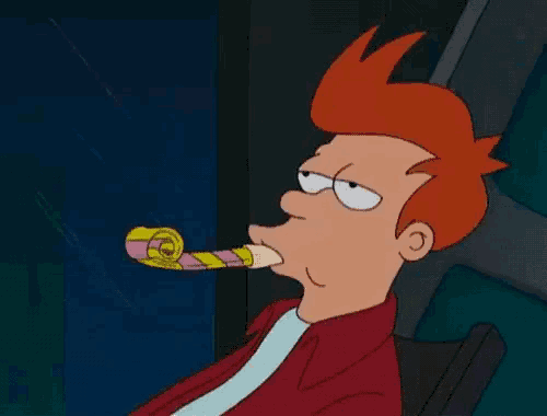 a cartoon character is blowing a party horn with the year 2018 written below him