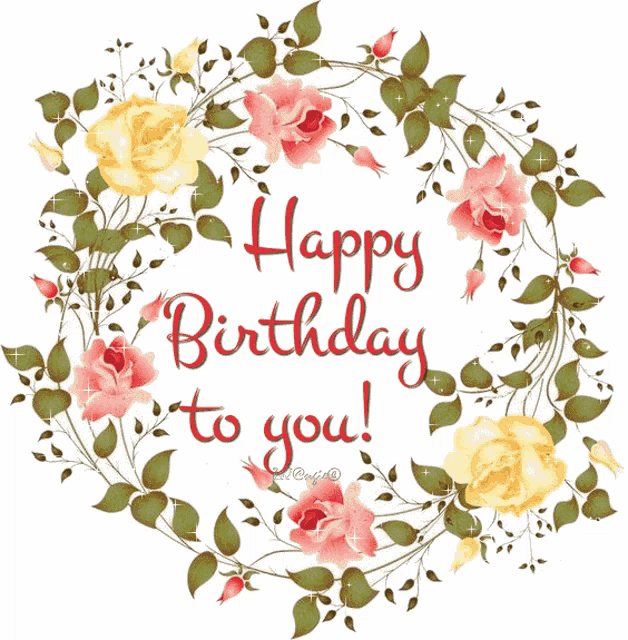 a birthday card with a wreath of flowers and the words " happy birthday to you "