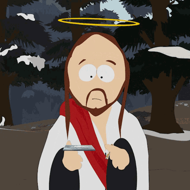 a cartoon jesus with a halo on his head