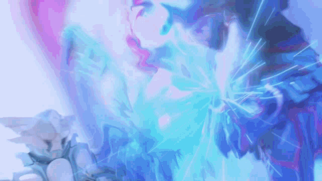 a painting of a person with a blue light coming out of them