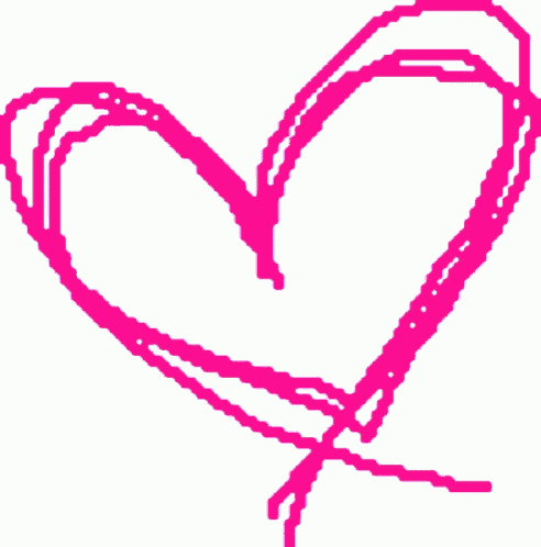 a pink pixel art heart with a white background