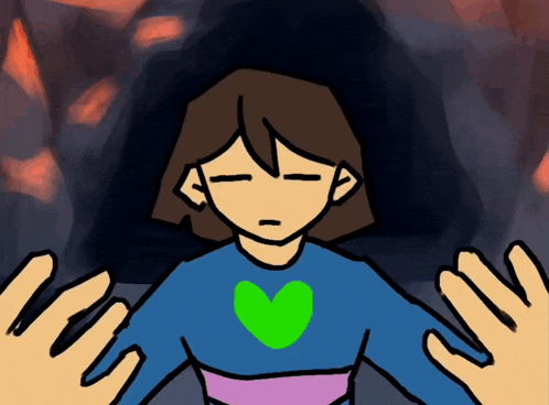a cartoon character with a green heart on her chest